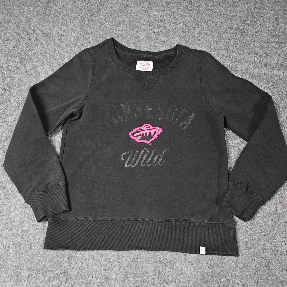 Minnesota Wild Sweatshirt 47 Brand Womens Small Black Pink Logo NHL Hockey Fan